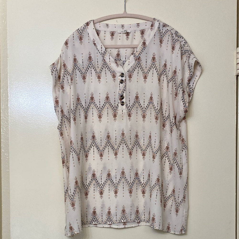 Light Cream Printed Short Sleeve Top